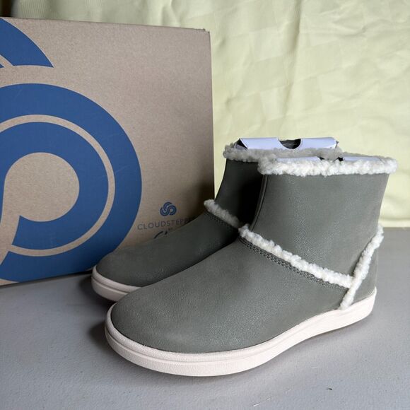 Clarks Shoes - Cloudsteppers by Clarks Faux Fur Ankle Boots Step Glow Rose Dusty Olive 5M NWB